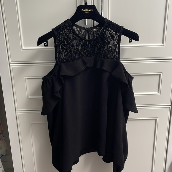 Maje black cold shoulder cut off blouse top long sleeve Size 1 size s - Picture 1 of 11